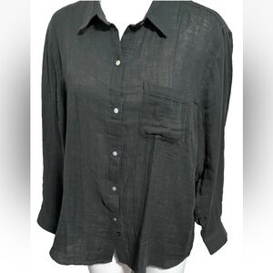 Rails Ellis Shirt Washed Black Cotton Gauze Long Sleeve Button Up Womens